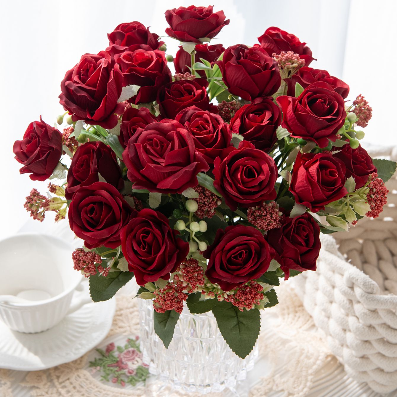 Bonsai Garden Gift - Artificial Flower Silk Rose Festival Garden