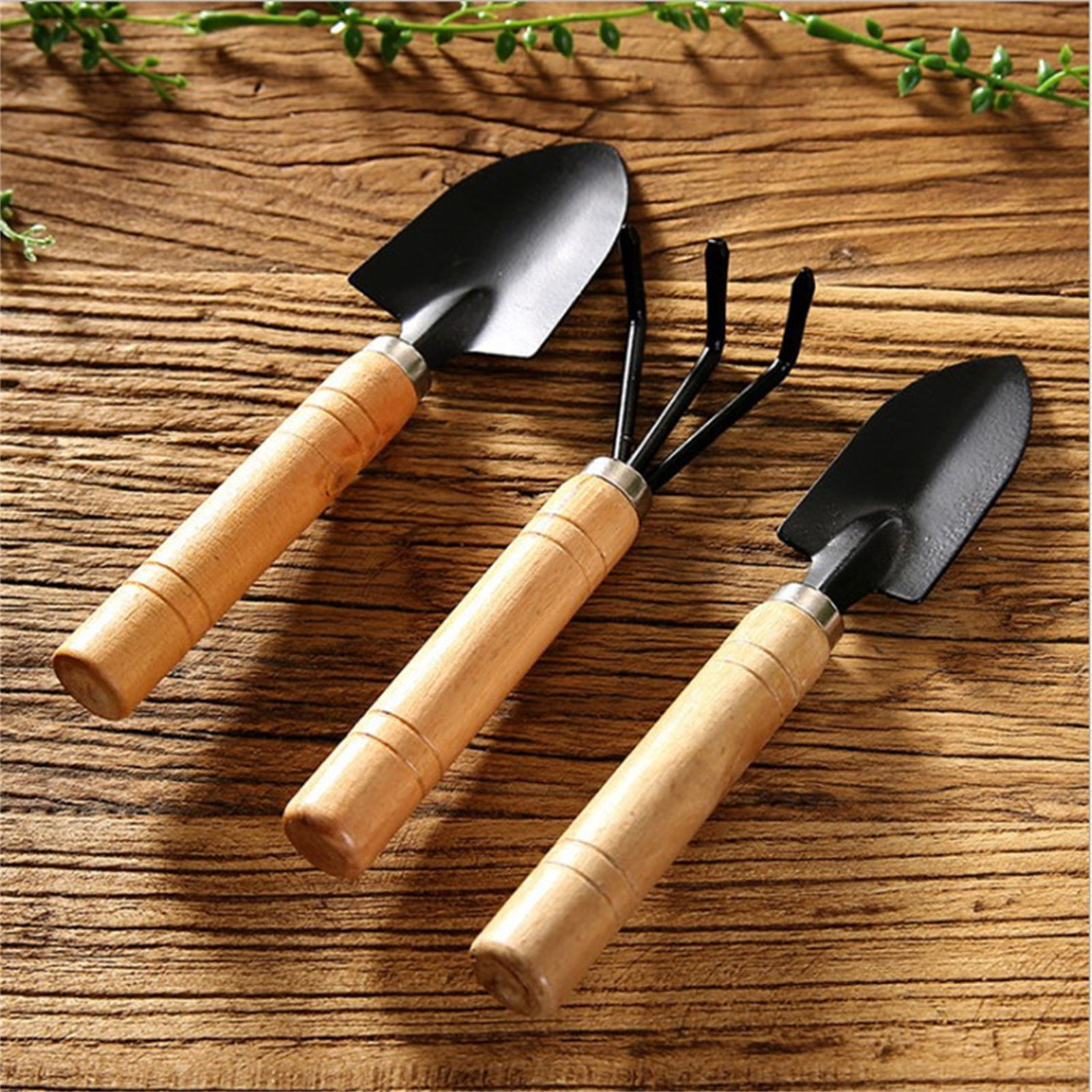 Bonsai Garden Rake - 3-Piece Mini Garden Tools Set, Wooden